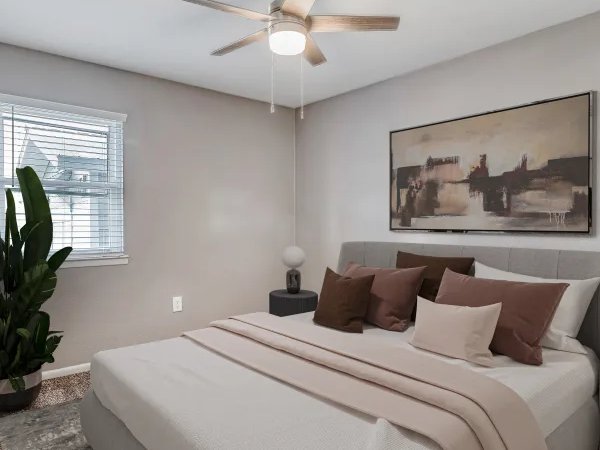 Minimalistic-composition-of-bedroom-interior-with-wooden-bed